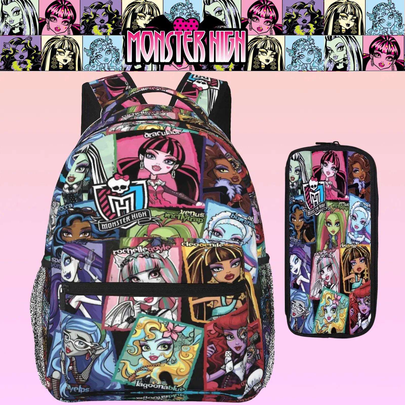 Casual Monster high Outdoor Backpack Monster high dolls Laptop Daypack Aesthetic Plush Print Monster high doll Travel Backpack for School Work Camping Women Men, Ideal for Music Festivals, Birthday Gifts & Christmas