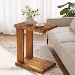 Tribewood Solid Wood C-Shaped Table for Living Room and Bedroom, 2-Tier Side Table or Nightstand
