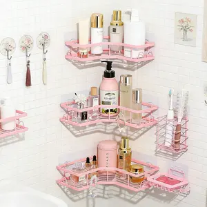 2026  Easter Gift Pink 5-Pack BathroomAccessories Set Rust-Proof Waterproof NoDrilling Shower caddy Storage RackwithToothbrush Soap Holder Large CapacityMinimalistDesign Holiday Haul Dealt kitchen shelving Self-AdhesiveStainless Steel Rustproof Organizer