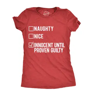 Womens Naughty Nice Innocent Until Proven Guilty T Shirt Funny Xmas Santas List Joke Tee for Ladies Funny Womens T Shirts Cute Vintage Fashion Casual Ladies T-Shirt Gift Christmas Tops for Women Funny Sarcastic Red -