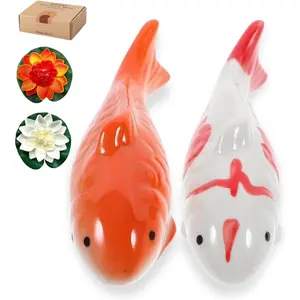 Ceramic Floating Koi Fish?  Craftsmanship?Pond Decor Ceramic Floating  Fish Goldfish Koi Decor for Floating Pond Fountain Birdbath  Aquarium Decor ( 2 count Fish & 2 count Lotus Flower)
