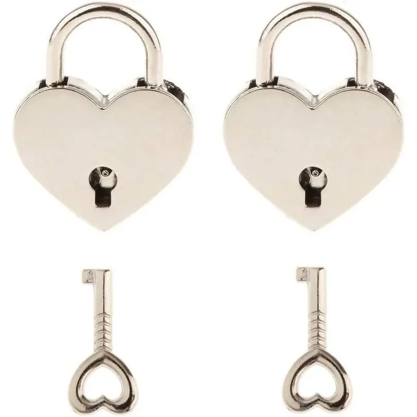 2-Count Small Metal Heart-Shaped Synthetic Padlock Mini Lock with Key, Manufacturer Warranty, for Storage Box, Diary Book