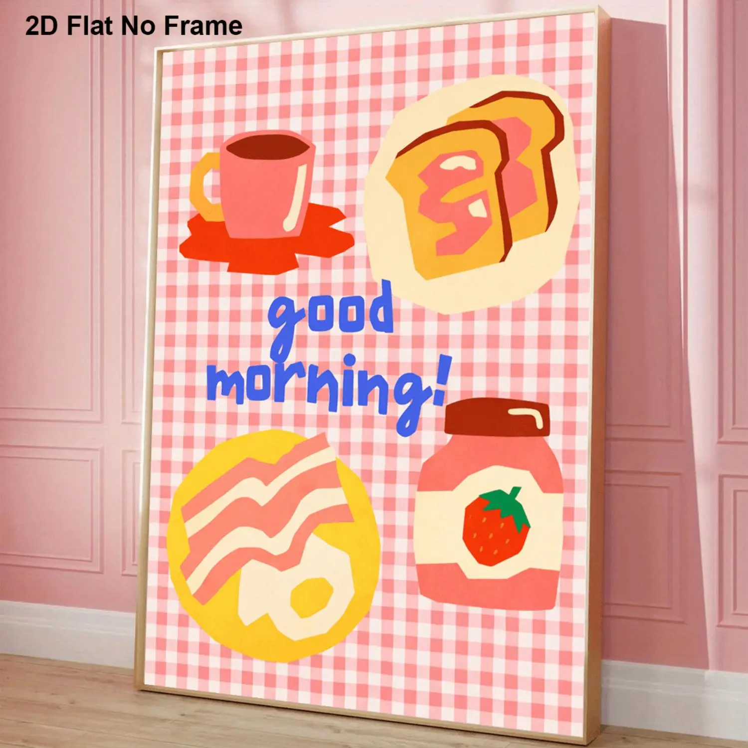 2D Flat, 1pc Modern Frameless Canvas Poster - Cheerful Breakfast with Coffee, Toast, Bacon & Strawberry Jam Jar Suitable, Living Room,, / Suitable for Home Gift, Winter Spring Decoration, Vibrant Kitchen Painting, 2D Flat