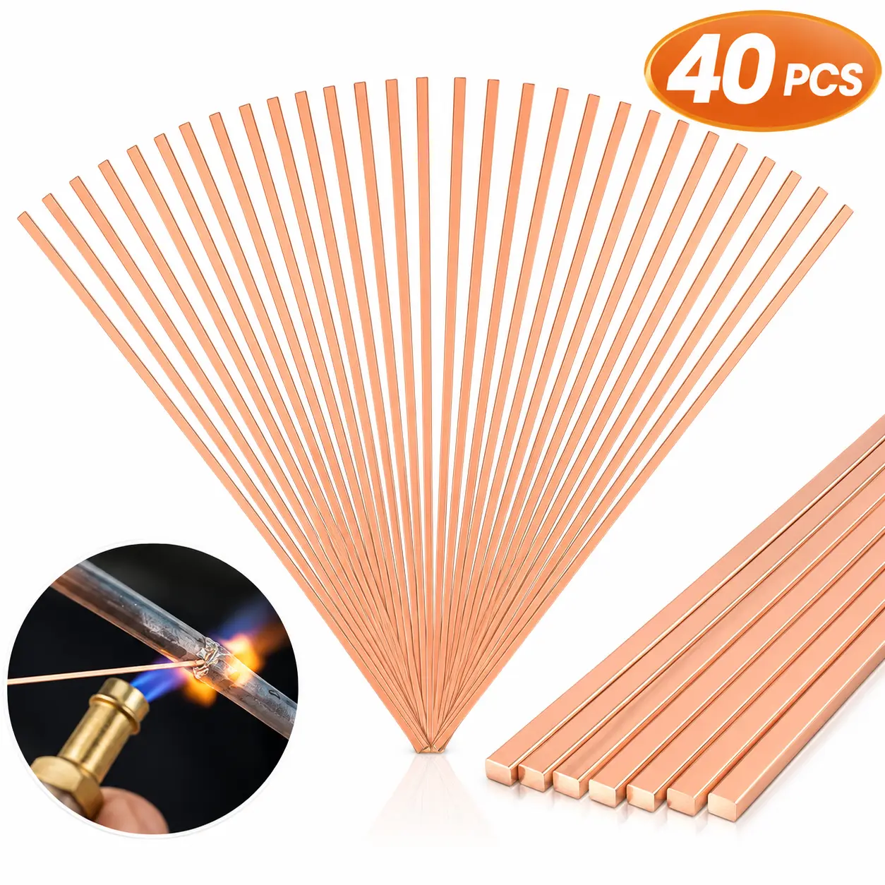 15% Silver Copper Alloy Brazing Rods Set, AWS BCuP-5 Type 20/40PCS, 0.050x1/8x10 Inches Flat Solder Welding Sticks for HVAC Refrigeration Copper Pipe Repair