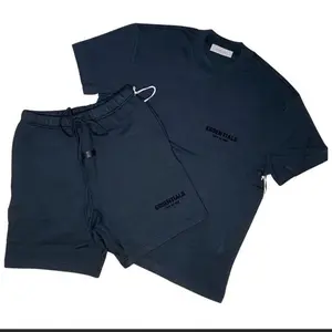 Essential Men's 2-Piece Shortleeve Black T-Shirt & Shorts Set - Basic, Plain, Relaxed Fit All-Seasons Comfortable Stylish Casual Everyday Outfit Clothes Menswear Tshirt Top Shortsleeve Tropical