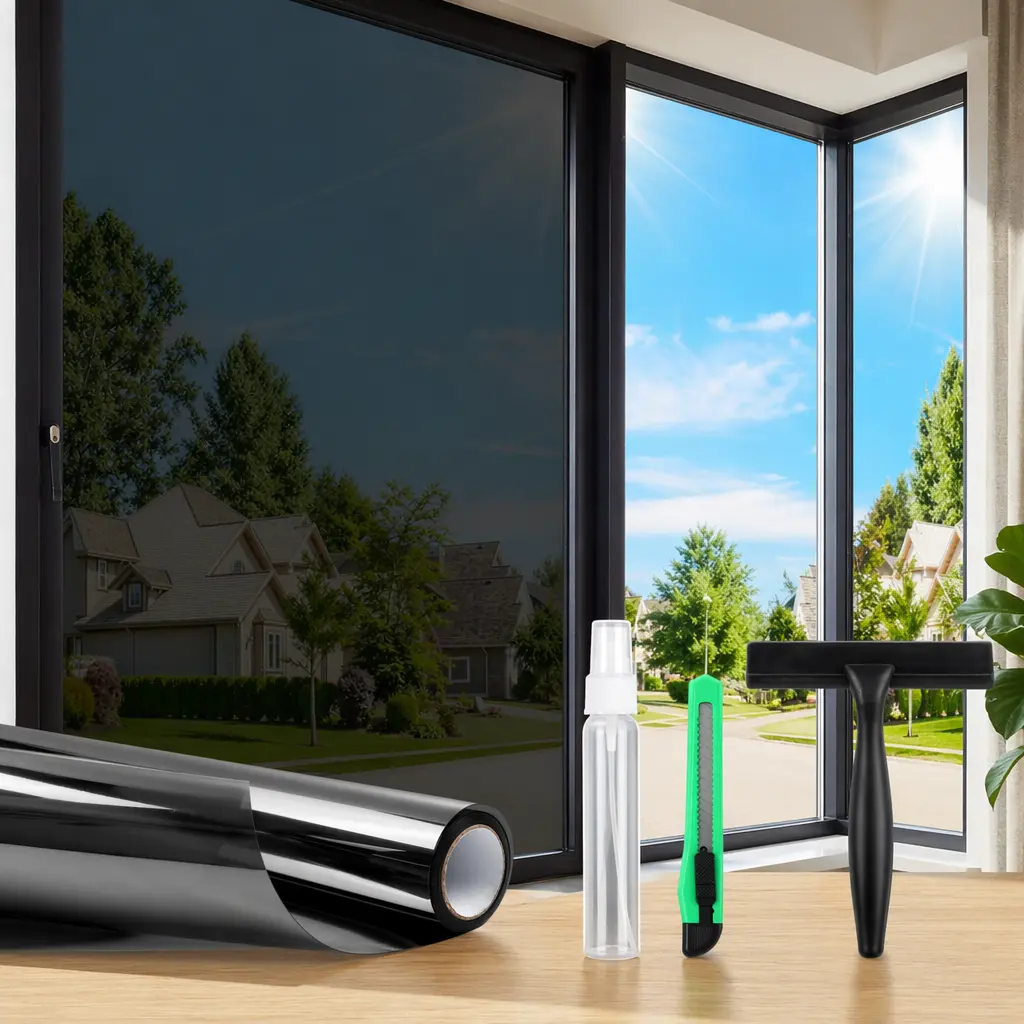 One Way See-Through Mirror Window Privacy Film Static Cling Glue-Free, Anti UV Heat Block Sun Reflective Window Tint for Household, Comes with Install Tool Size 17.5" x 78.7"