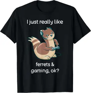 100% Cotton Funny Ferret Lover Gamer Shirt I Love Video Gaming Ferret T-Shirt
