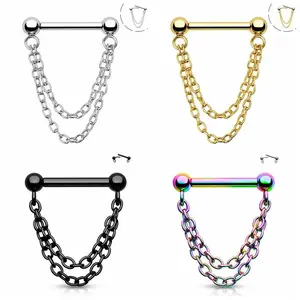 Oufer 16G Threadless Chain Style Septum Ring Push Pin Stainless Steel Edgy Unique Design for Cartilage Earrings Body Piercing Jewelry