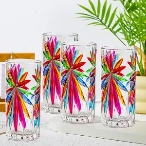 4pcs Crystal Highball Glasses, Hand-drawn Glass Cups, 12.2oz Transparent Glasses Hand-Painted, Vintage Drinking Glassware for Soda, Tea, Water, And Parties, Kitchen Glassware, Best for Christmas, Perfect for Thanksgiving Drinkware