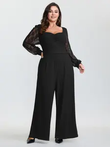 【Summer Turn-Up】BlOOMCHIC Plus Size Lace Sleeve Sweetheart Neckline Jumpsuit [M-6X] 2026 Summer Pick for Mother's Day