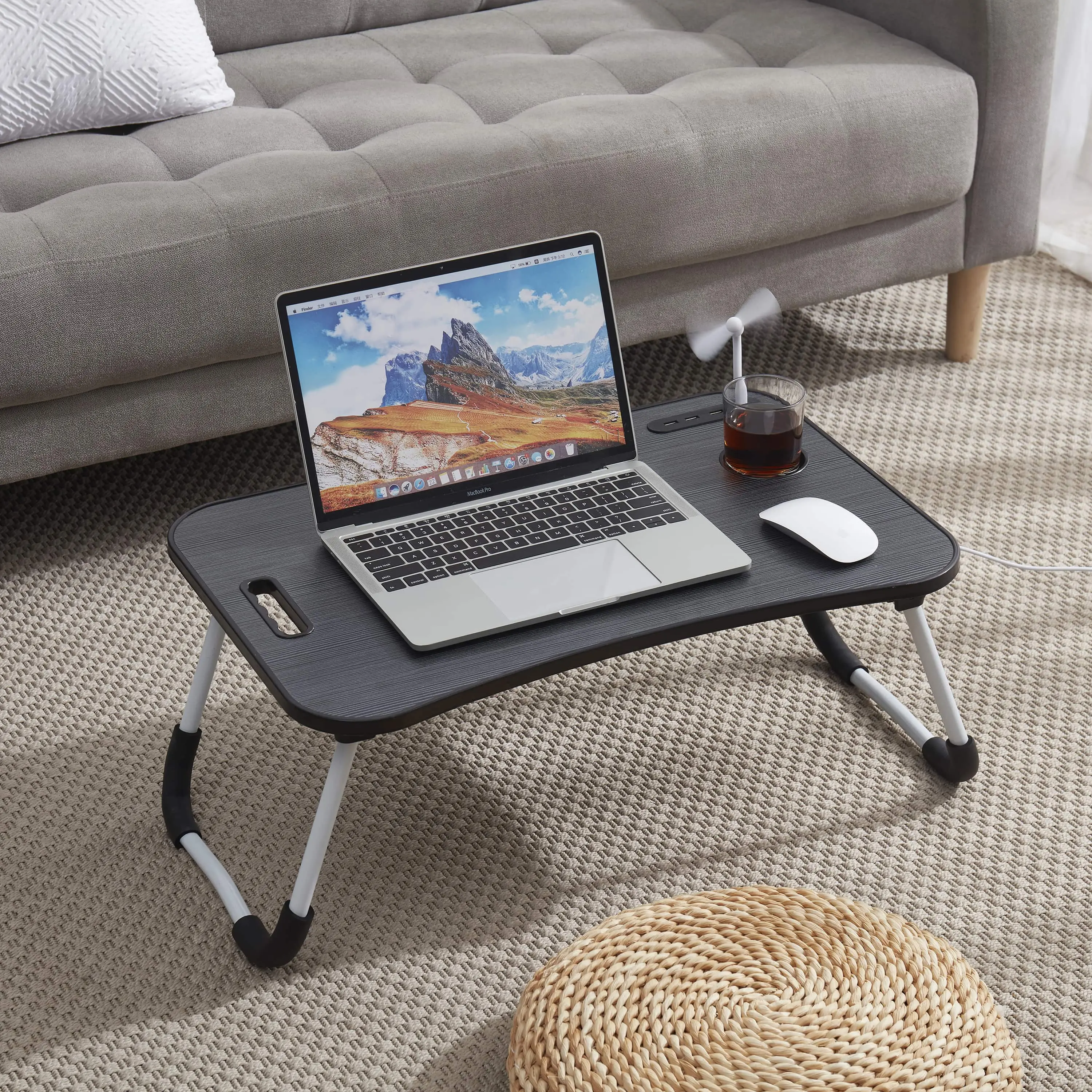 NESTL Folding Adjustable Ergonomic Laptop Table - Large Cooling Lap Desk with USB Ports, Cooling Fan, Reading Light, Portable Office Furniture for Bed, Couch Use, Folding Laptop Table