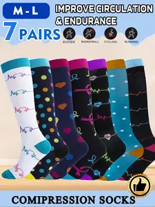 7 pairs of men's and women's compression socks wide calf booster socks for circulation, running, nurses, pregnant women Support for blood circulation Various colour patterns available Doctor Patterns Gift For Nurse Doctor Athletic Socks