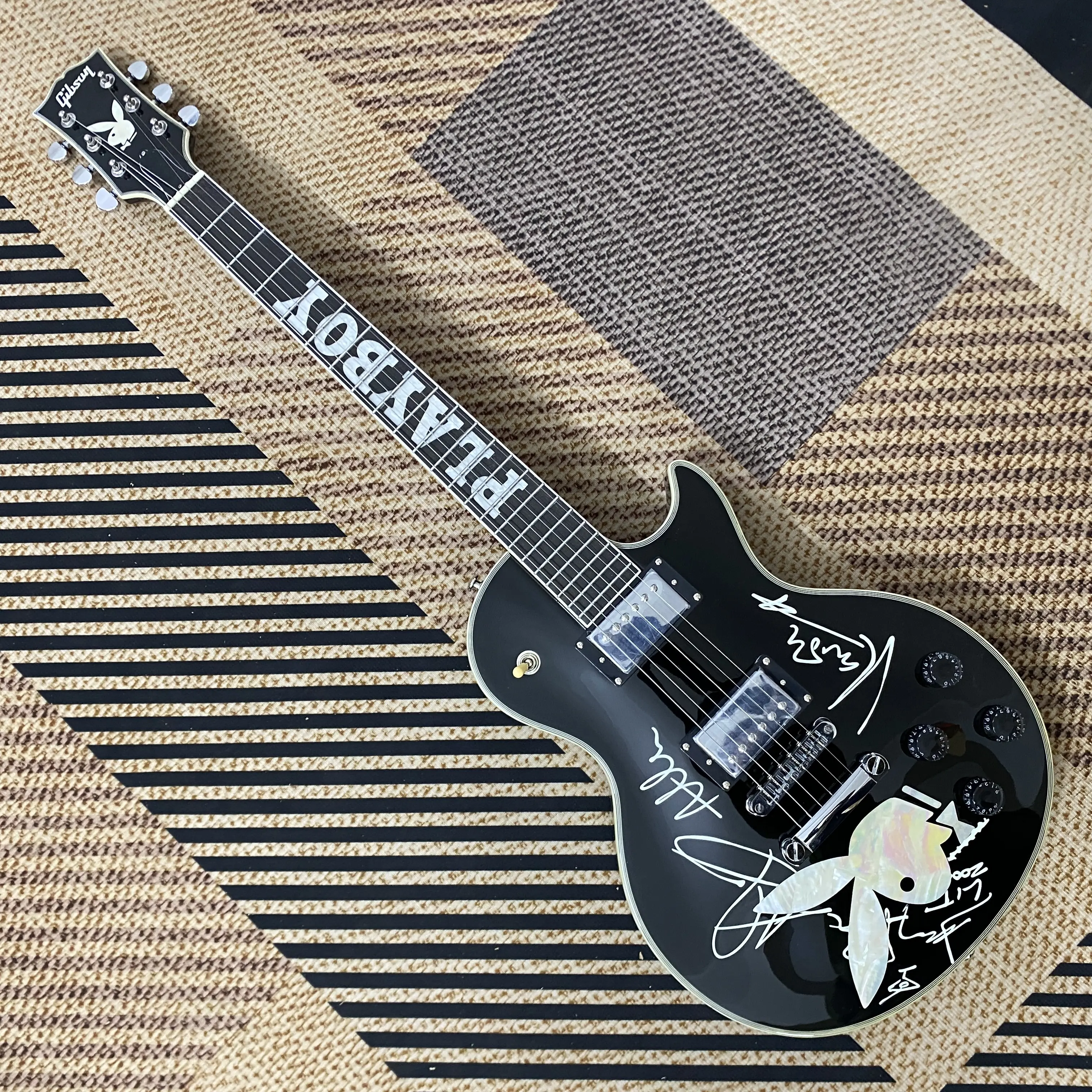 Black Graffiti LP Guitar with Letter Fret Inlay Details, Chrome Hardware