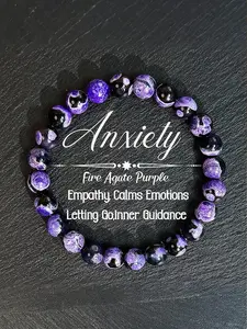 Boho Style Natural Purple Fire Agate Crystal Beaded Bracelet, Calming Mood Stone Bracelet, Spiritual Jewelry to Absorb Negative Energy, Unisex Chakra Balance Gift
