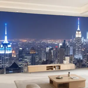 2D Flat, Large Modern Empire State Building Cityscape Tapestry - Night Skyline Wall Art with Vibrant NYC Skyline, Durable Suitable for Living Room, Office, Wedding & Decor - Installation, No Electricity Needed, 2D Flat