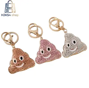 Funny Smiley Poop Emoji Rhinestone Keychain Gold Lobster Clasp Glitter Crystal Poo Shape Bag Charm Multicolor Pink Clear Champagne Bling Pendant Novelty Joke Gift for Car Key Handbag