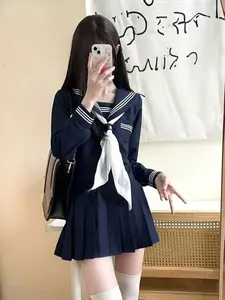 Jk Uniform Set for Students, Bow Design, Loose Fit Top & Pleated Skirt, Perfect for School, Cosplay Costumes, Daily Wear, Womenswear