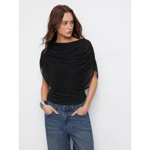 Cider Knit Boat Neck Ruched Bolero Top