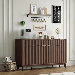 Garvee 60" Large Sideboard Buffet Cabinet with Storage , Fluted Storage Cabinet with Drawers and Adjustable Shelves, Wooden Coffee Bar Console Table for Living Room, Kitchen