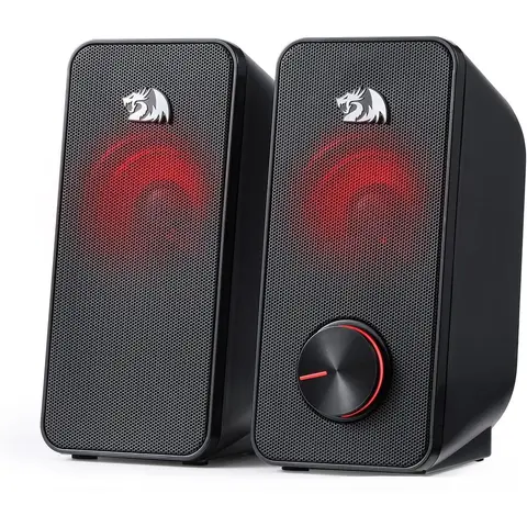 Redragon GS500 Stentor PC Gaming Audio Speaker, 2.0 Channel Stereo Desktop Computer Speaker with Red Backlight, Quality Bass and Crystal Clear Sound, USB Powered with a 3.5mm Connector