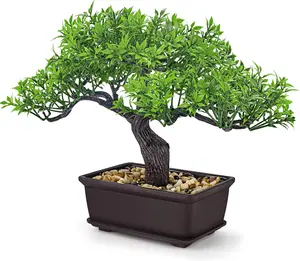 Artificial Bonsai Tree Small Fake Potted Plants for Zen Japanese Home Office Desk Bathroom Shelf Decor Realistic Greenery