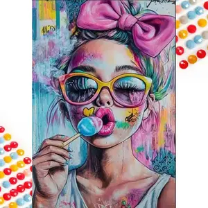 5D DIY Full Drill Round Diamond Painting, Diamond painting kits - Diamond Art Painting Kit with Colorful Bow, Smoke, Graffiti Background, Mosaic, Canvas - DIY Decorative Painting, Home Decor, Suitable for Halloween, Christmas Gifts