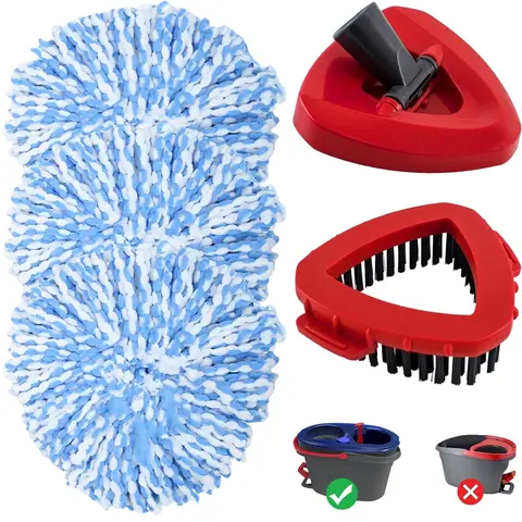 Mop Replacement Heads for O Cedar RinseClean 2 Tank System,3 Microfiber Mop Head Refills,1 Scrubber Mop Head and 1 Mops Base(Hide inside) Combo Set for O-Cedar 2 Tank,MOp Replace Heads for Wet/Dry Floor Cleaning