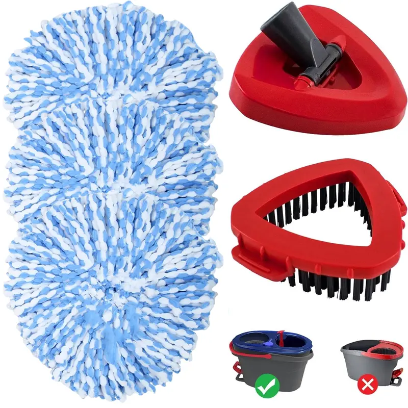 Mop Replacement Heads for O Cedar RinseClean 2 Tank System,3 Microfiber Mop Head Refills,1 Scrubber Mop Head and 1 Mops Base(Hide inside) Combo Set for O-Cedar 2 Tank,MOp Replace Heads for Wet/Dry Floor Cleaning