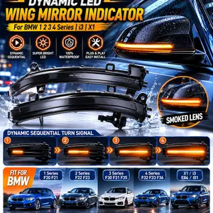 💡🚗 1 Pair Dynamic Rearview Mirror Turn Signal Lights Dynamic LED Mirror Indicator Lights for BMW F20 F21 F22 F23 F30 F31 F32 F33 F36 X1 i3 | Sequential Amber Turn Signal Lamps | Smoked Black Wing Mirror Side Markers | OEM Fit Plug & Play Replacement