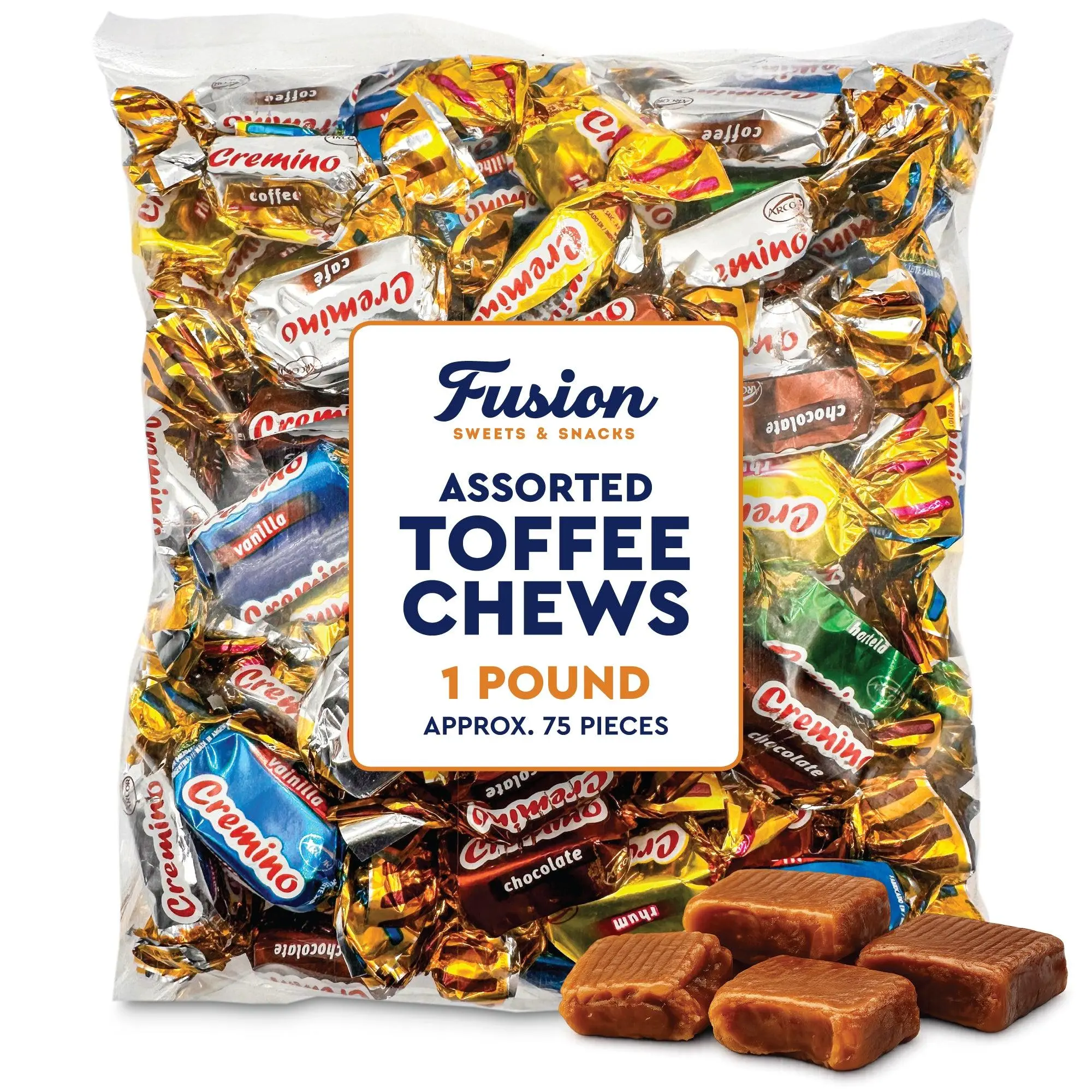 Toffee Candy Assorted - 1 Pound Bulk Chews, Toffee Candy Individually Wrapped - Five Delicious Flavors Vanilla, Chocolate, Coffee, Rum and Mint - Approx 75 Pieces