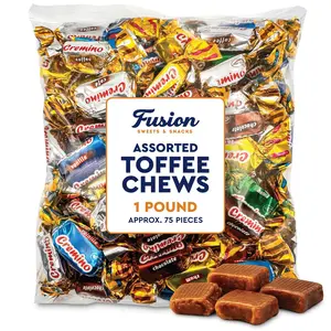 Toffee Candy Assorted - 1 Pound Bulk Chews, Toffee Candy Individually Wrapped - Five Delicious Flavors Vanilla, Chocolate, Coffee, Rum and Mint - Approx 75 Pieces