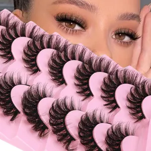 10 pairs DD Curl Russian Style 3D Effect medium length cat eye style false eyelash,3D wispy soft and light weight makeup strip eyelashes set,winged lashes