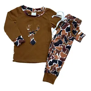 Boys' Brown Hunting Season Outfit - Long Sleeve with Deer Embroidery | Ultra Soft & Cozy