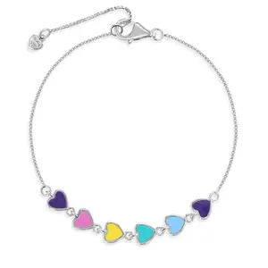 5.5-6.5" Rainbow Enamel Heart Kids / Children's / Girls Bracelet Enamel - Sterling Silver