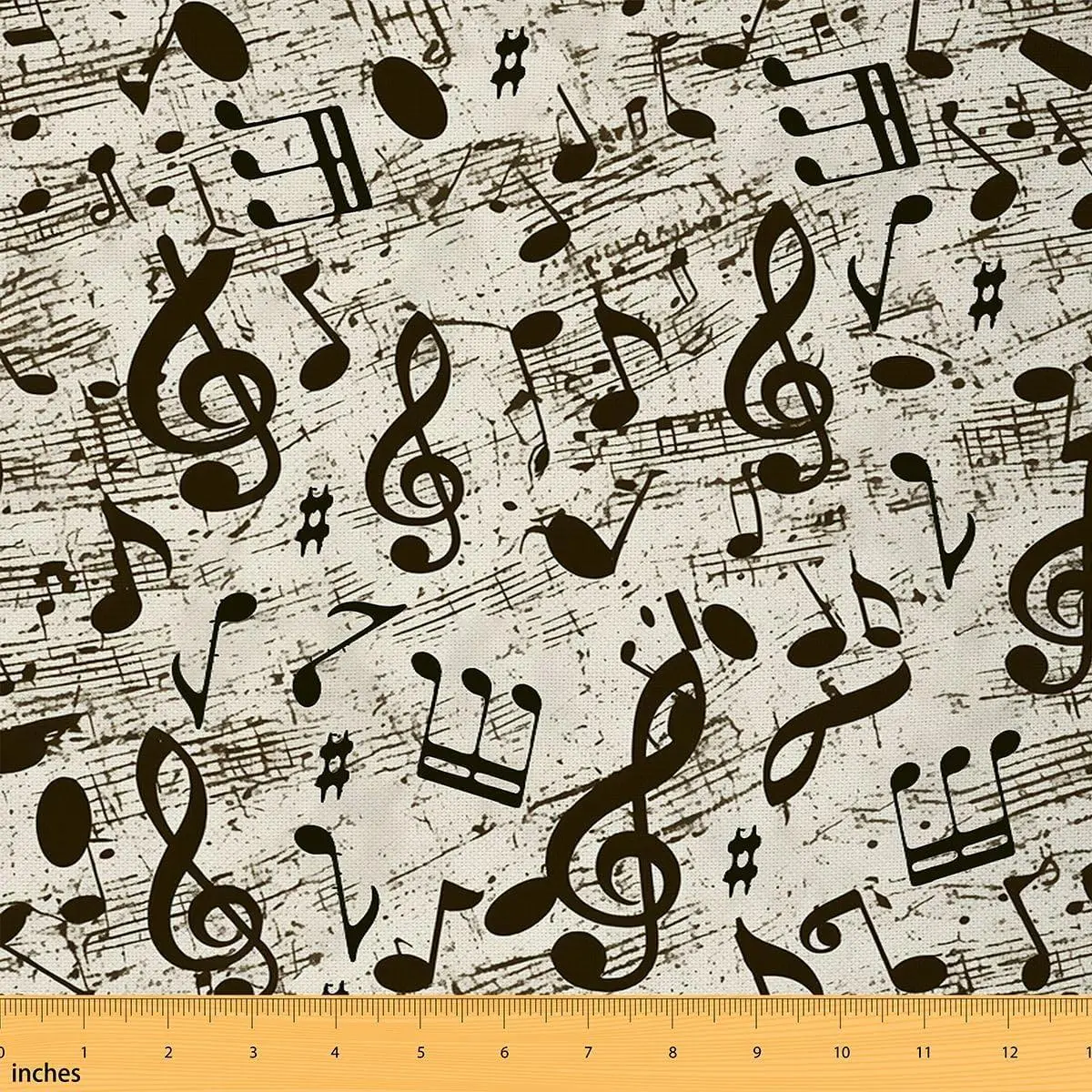 Musical Notes Upholstery Fabric,Piano Notation Fabric,Rotating Music Decorative Fabric Upholstery and Home Accents,Rock Music Grunge Style Waterproof Fabric,Black s