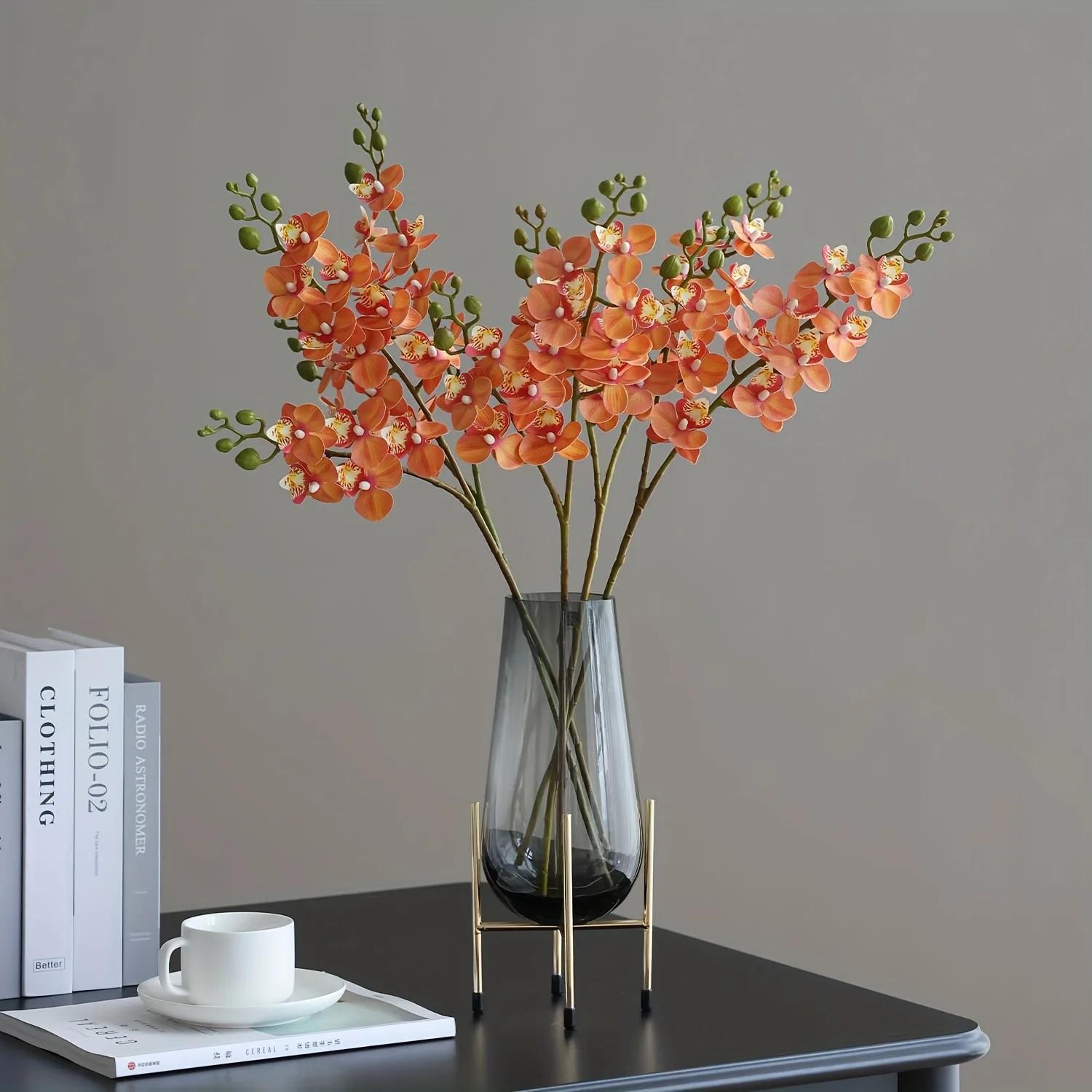 3-Pack 25.2inch Realistic Long Stem 2-Branch Artificial Orchid Flowers - Lifelike Plastic Fake Flowers for Home & Wedding Decor