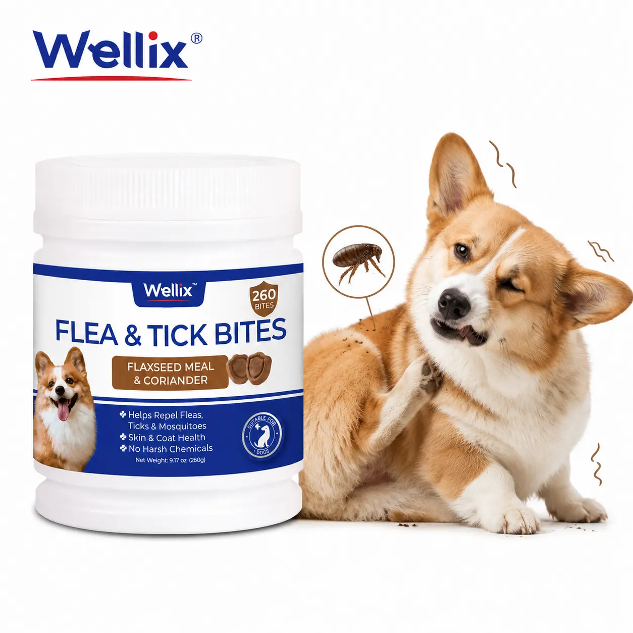 Weliix Dog Flea & Tick Support Soft Chews - Natural Oral Supplement - Suitable for All Breeds & Sizes-Chicken Flavor