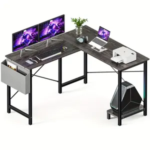 Modern Hardwood Reversible L-Shaped Corner Standing Desk with Storage Bag - Spacious Metal Frame Computer Table for Bedroom, Study & Small Spaces