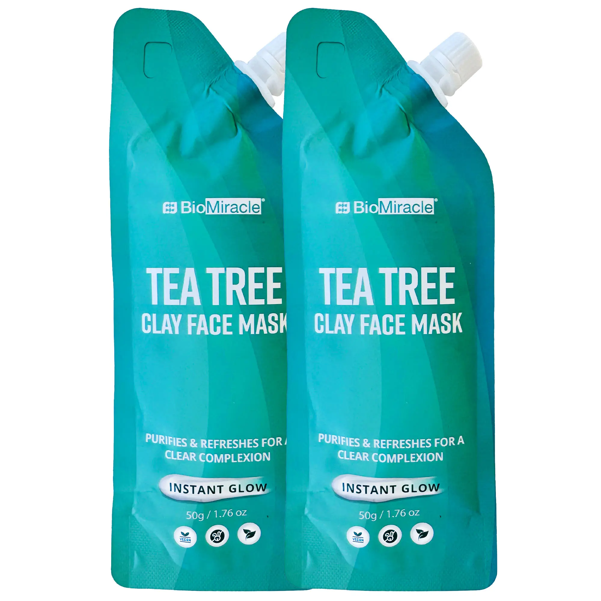BioMiracle Tea Tree Clay Face Mask 2-Pack, 50g Deep Pore Cleansing Detox Mask with Kaolin, Bentonite Clay & Tea Tree Oil, Natural Facial Treatment for Clear, Smooth Glowing Skin
