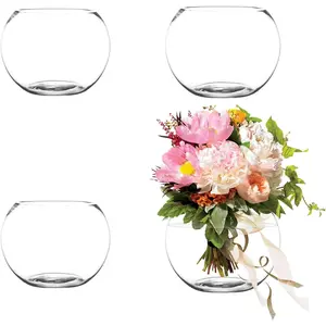 4 Pack 6 inch Clear Bubble Round Glass Fish Bowl Vase Clear Bubble Planter Terrarium for Weddings Flowers Office Home