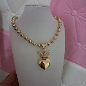 Adjustable bead chain with heart pendant ,14 k