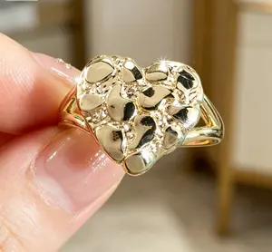 Nugget Ring with Gold Plated Heart Shape for Women outdoorfun, Gold Nugget Rings, Heart Nugget Rings