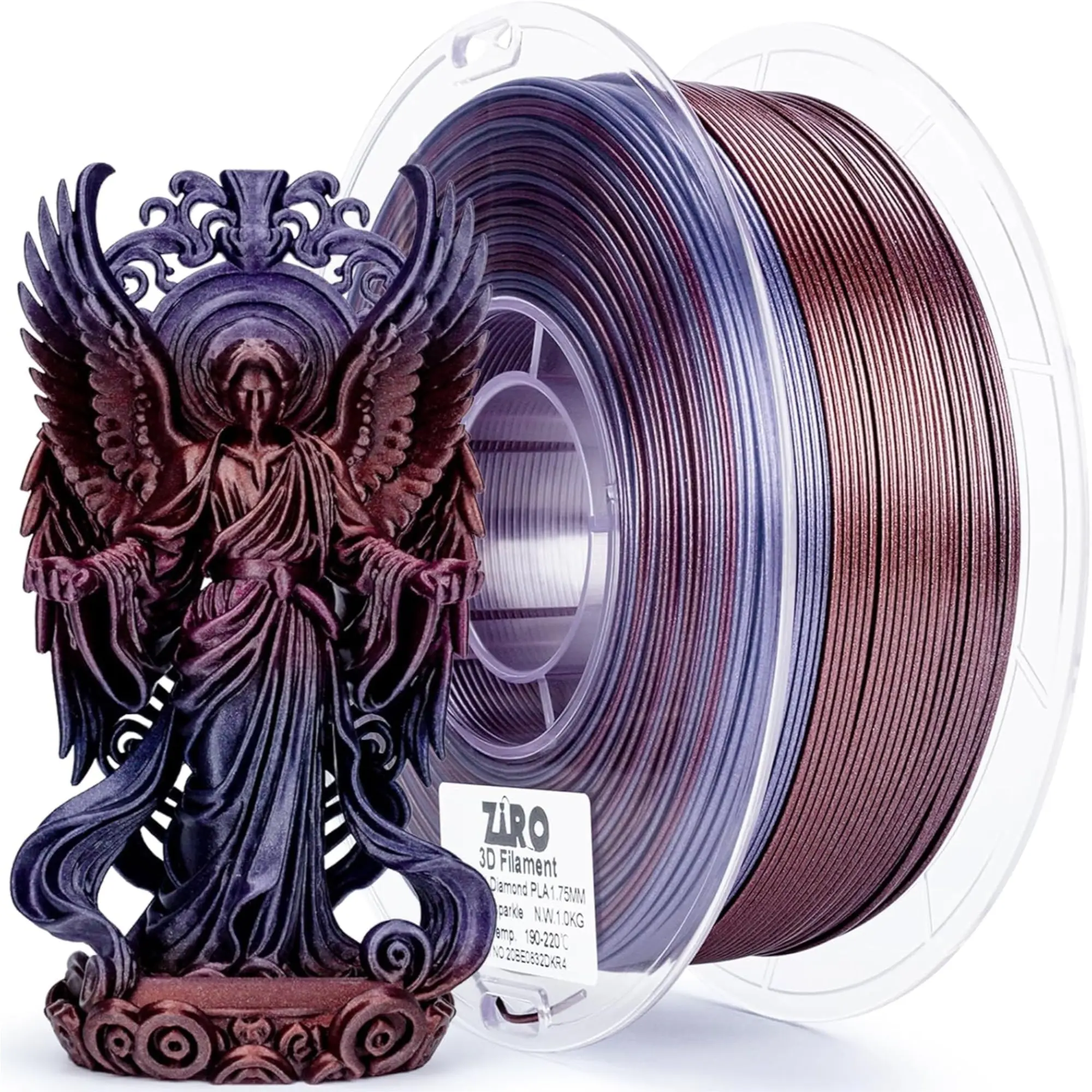 Ziro 1.75mm Durable Easy-to-Use PLA 3D Printer Filament - 0.03mm Tolerance High Precision, Captivating Rainbow-Gradient Transition, Diamond Sparkle Effect Shimmering Look, for Jewelry, Cosplay Accessories