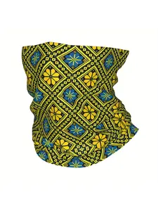 Ukrainian Folk Embroidery Bandana Scarf - Vibrant Yellow & Blue Floral Geometric Pattern, Lightweight Breathable Multi-Use Neck Wrap, Headband, Face Cover for Women & Men, Neck Scarf, Head Wrap, Trendy Scarf, Versatile Headwear, Decorative Headband