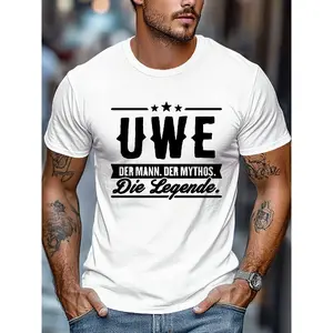 Men's German Style Short Sleeve T-Shirt - Casual Round Neck Summer Top with German Text Print, Machine Washable Breathable Blouse for Casual Attire & German-Themed Events