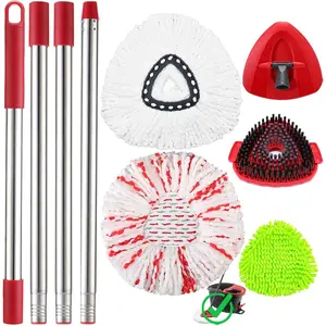 Mop Heads Replacement Handle Set for Ocedar Spin Mops EasyWring 1- System, Includes 2 Microfiber Refills, 1 Chenille , 4-Section Iron 30-58" Mop Handle, 1 Scrub Brush, 1 Spin Base for