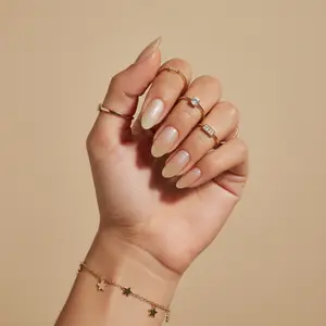 TiTinails |   Cat Eye Nails Collection |   Nude Champagne Cat Eye Press On Nails |   Almond Shape Press On Nails |   Magnetic Shimmer Nails |   Soft Nude Glitter Nails |   Glossy Finish |   PMMA Material Press On Nails |   Handmade Press On Nails |   High