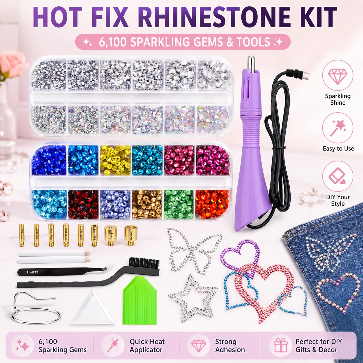 DIY Hot Fix Rhinestone Kit – 6,100 Gems + Tools for Bling Jewelry & Fashion Decor  Bedazzler Kit Bling DIY Custom Clothing Bling Everything Jewelry Making