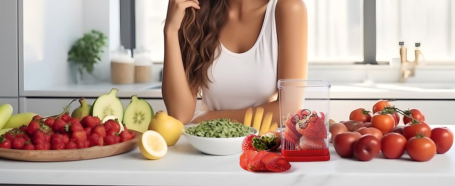 Multifunctional Fruit and Vegetable Slicer, Cup Slicer Fruit Strawberry Cutter, Portable Cup-Style Kitchen Slicer and Egg Cutter, Strawberry and Vegetable Cutting Tool, Quickly Making Fruits Vegetable Egg Banana Salad