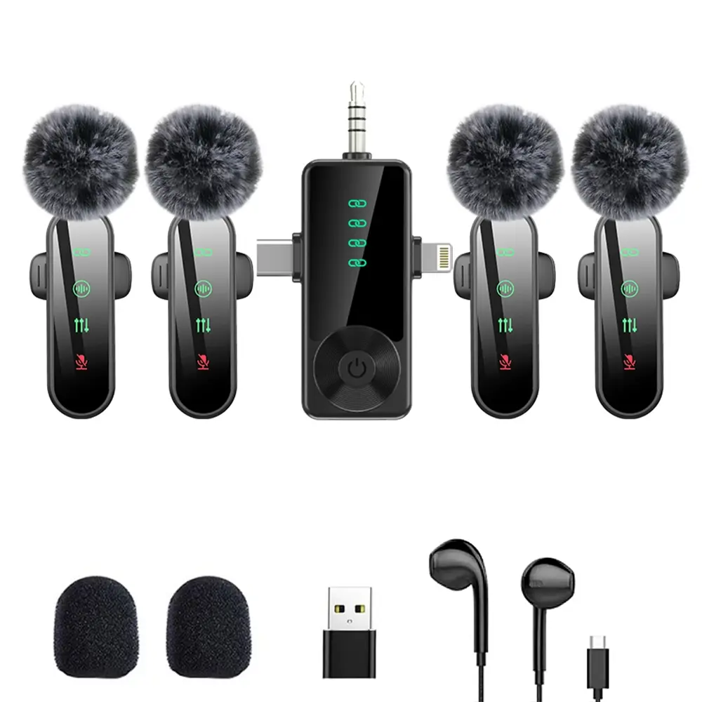 1 in 4 Professional Wireless Lavalier Microphone, Noise Reduction, Plug & Play, Compatible with iPhone Android Camera Computer, Ideal for Video Recording Teaching Podcasts, USB Live Streaming Mic, Wireless Mics